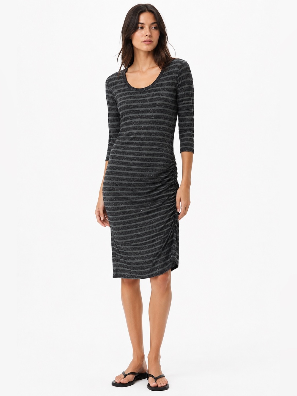 James Perse Standard Stripe Ruched Cotton Dress